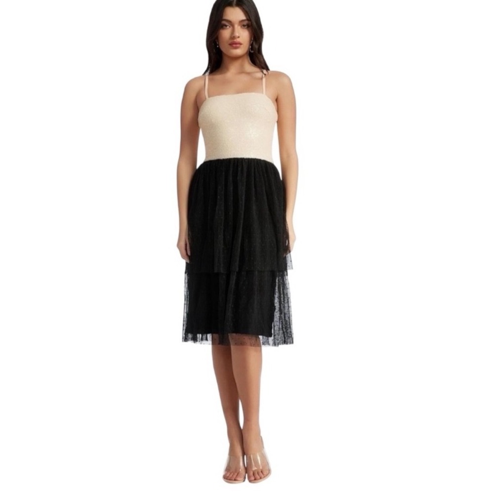 New! Dress The Population Kady Dress
Cream Sequin Black Tulle Sz Medium $198